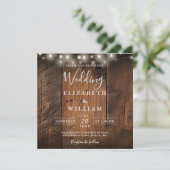 Invitation All In One Rustic Barn Wood String Lights Wedding (Debout devant)