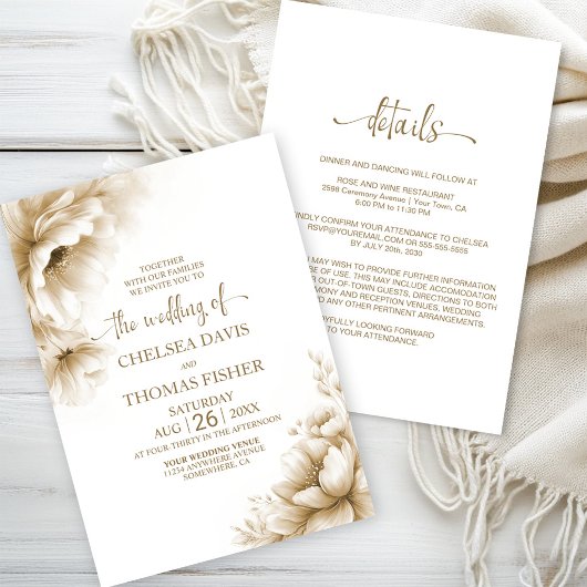 Invitation All in One Rustic Neutral Floral Wedding