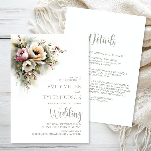 Invitation All in One Rustic Pink and Orange Floral Wedding