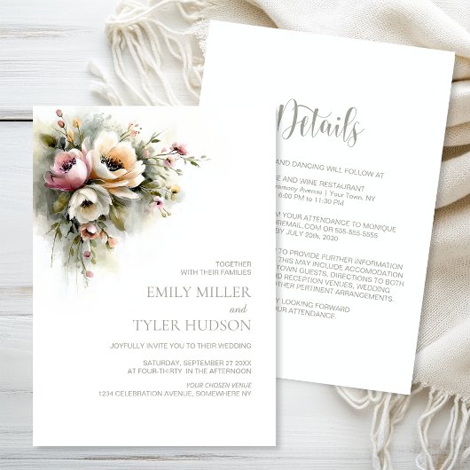 Invitation All in One Rustic Pink and Orange Floral Wedding