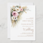 Invitation All in One Rustic Pink and White Floral Wedding (Devant)