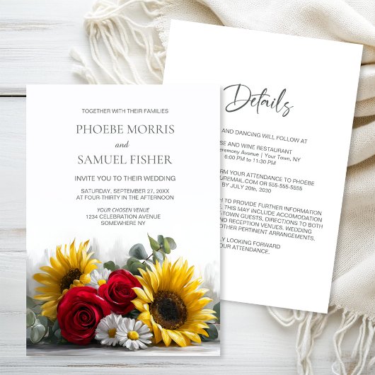 Invitation All in One Rustic Sunflowers and Roses Wedding
