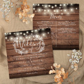 Invitation All In One Rustic Wood String Light Square Wedding