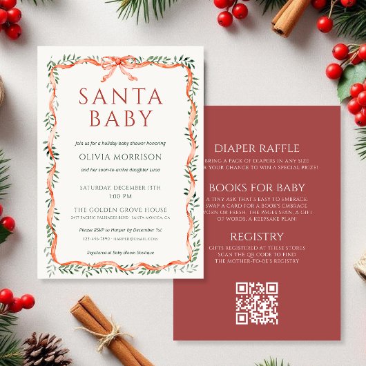 Invitation All in One Santa Baby Bow Winter Baby Shower