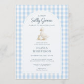 Invitation All in One Silly Goose Blue Gingham Baby Shower (Devant)