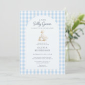 Invitation All in One Silly Goose Blue Gingham Baby Shower (Debout devant)