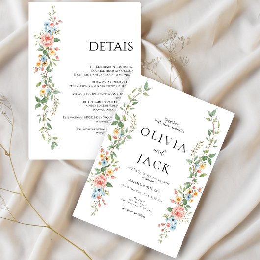 Invitation All-In-One Simple Classic wild flowers Wedding