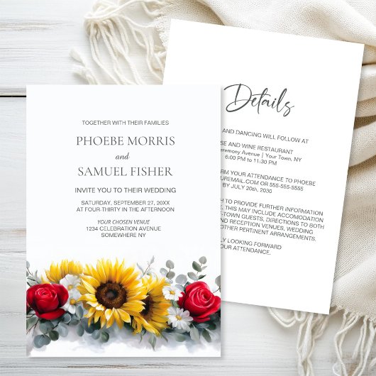 Invitation All in One Sunflowers and Roses Wedding