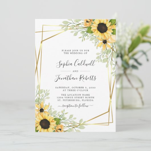 Invitation All in One Sunflowers Mariage or verdure (Debout devant)