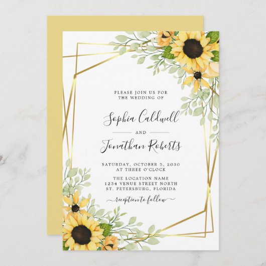 Invitation All in One Sunflowers Mariage or verdure (Devant / Derrière)