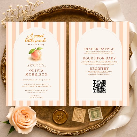 Invitation All in One Sweet Little Peach Stripes Baby Shower