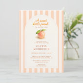 Invitation All in One Sweet Little Peach Stripes Baby Shower (Debout devant)