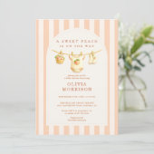 Invitation All in One Sweet Peach Stripes Baby Shower (Debout devant)