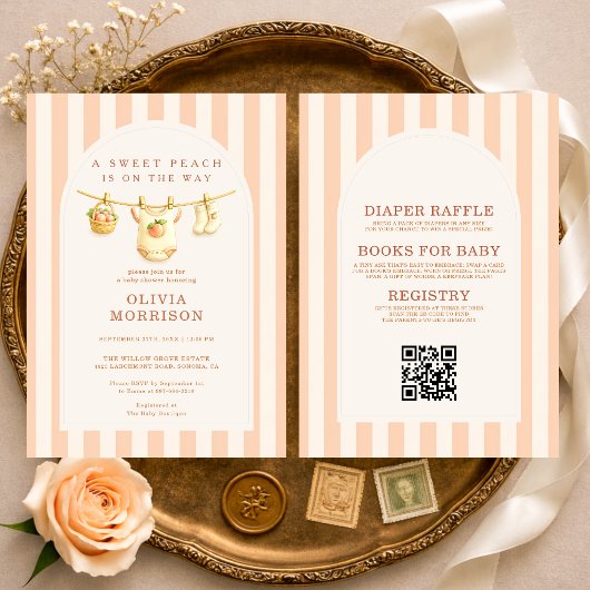 Invitation All in One Sweet Peach Stripes Baby Shower