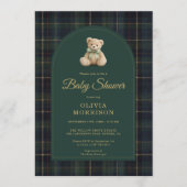 Invitation All in One Teddy Bear Plaid Green Baby Shower (Devant)