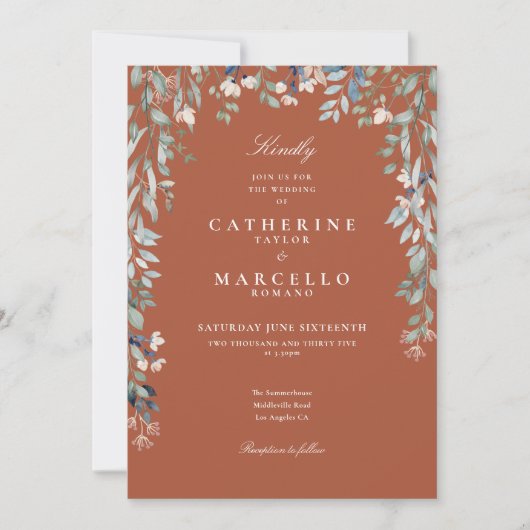 Invitation All In One Terracotta Fleur sauvage Floral Mariage (Devant)