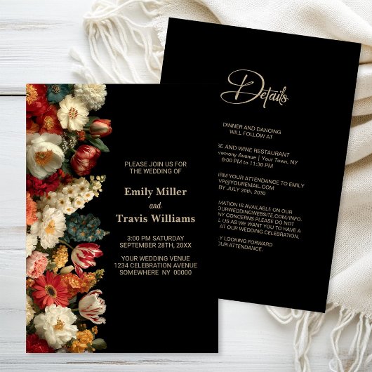 Invitation All in One Vibrant Moody Floral Black Wedding
