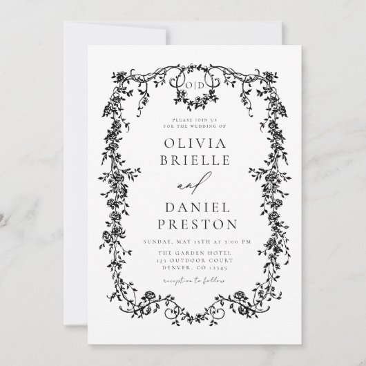 Invitation All In One Victorian Français Balck Code QR Mariag (Devant)