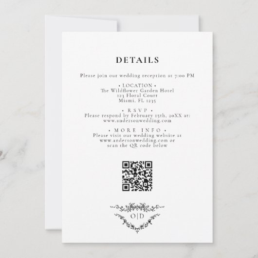 Invitation All In One Victorian Français Balck Code QR Mariag (Dos)
