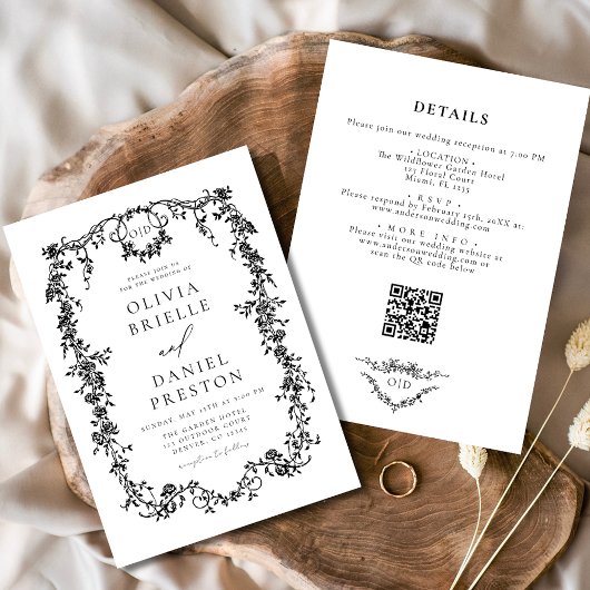 Invitation All In One Victorian Français Balck Code QR Mariag