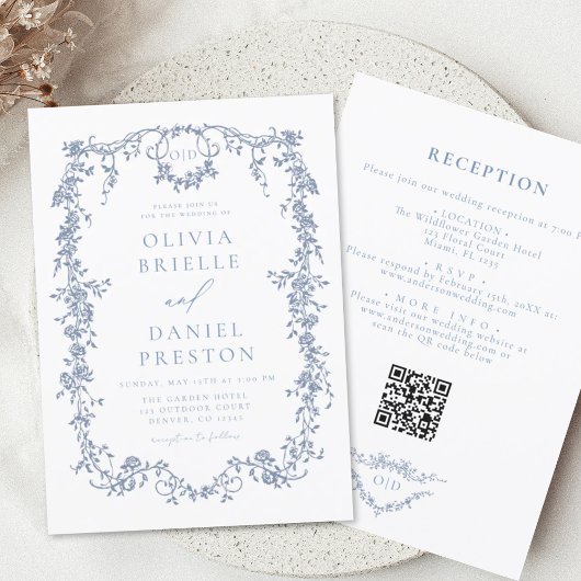 Invitation All In One Victorian Français QR Code Mariage