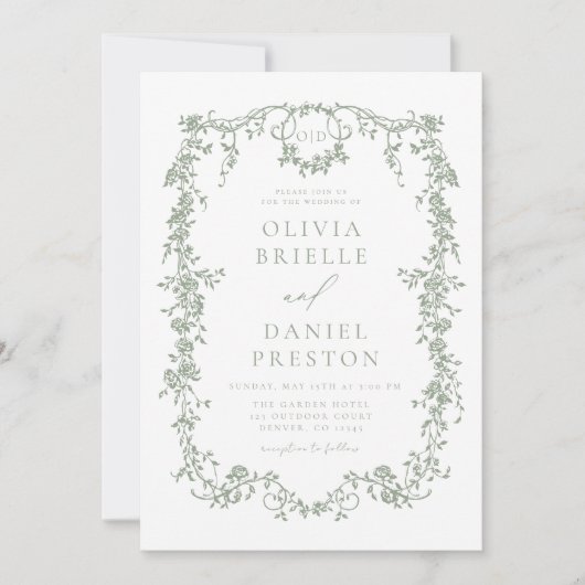 Invitation All In One Victorian Sage Green QR Code Mariage (Devant)
