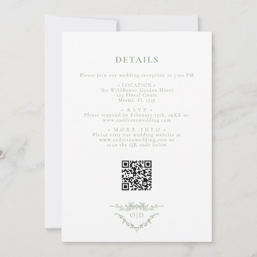 Invitation All In One Victorian Sage Green QR Code Mariage (Dos)