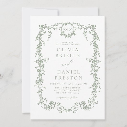 Invitation All In One Victorian Sage Green QR Code Mariage (Devant)