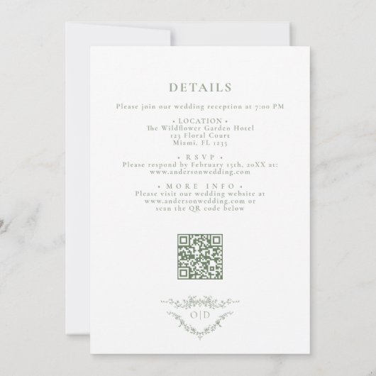 Invitation All In One Victorian Sage Green QR Code Mariage (Dos)