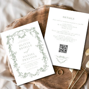 Invitation All In One Victorian Sage Green QR Code Mariage