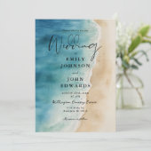 Invitation All In One Watercolor Bleu Ocean Beach Mariage (Debout devant)