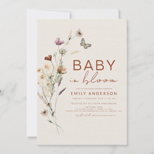 Invitation All in One Wildflower Baby in Bloom Faux Linen (Devant)