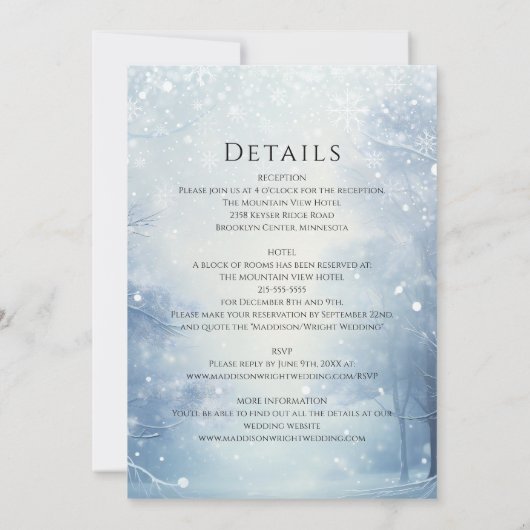 Invitation All In One Winter Wonderland Forest Mariage (Dos)