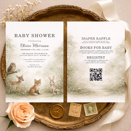 Invitation All in One Woodland Forest Animals Baby Shower