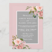 Invitation All Seasons Rose Rose Or Mariage Floral Inviter (Devant / Derrière)