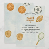 Invitation All Sports Let's Have a Ball Modern Boy Birthday  (Devant / Derrière)