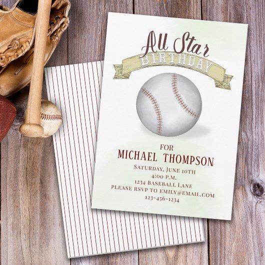 Invitation All Star Baseball Simple mignonne fête d'anniversa