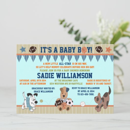 Invitation All-Star de douche de bébé de chiots (Debout devant)