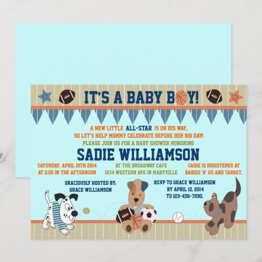 Invitation All-Star de douche de bébé de chiots (Devant / Derrière)