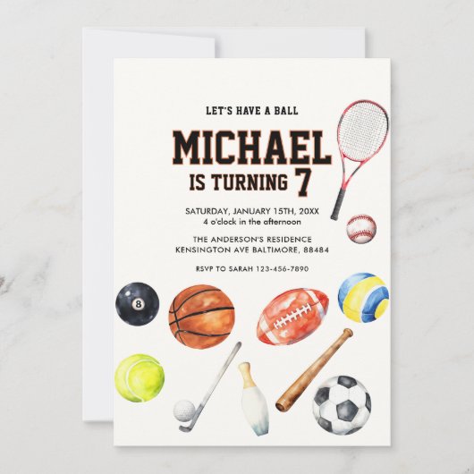 Invitation All Star Sports Balls Team Kid Boy Birthday  (Devant)