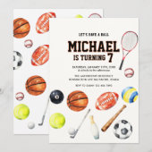 Invitation All Star Sports Balls Team Kid Boy Birthday  (Devant / Derrière)