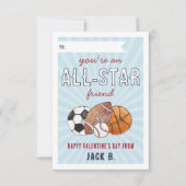 Invitation All-Star Sports Kids Valentines Day Card (Devant)