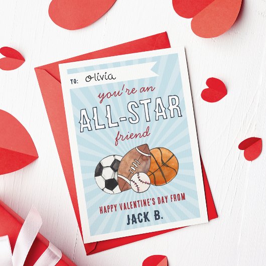 Invitation All-Star Sports Kids Valentines Day Card