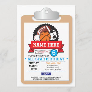 Invitation All Star Sports Party Football USA Birthday Invita