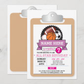Invitation All Star Sports Party Rose Girls Anniversaire Invi (Devant / Derrière)