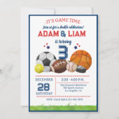 Invitation All Star Sports Twin Birthday Party (Devant)