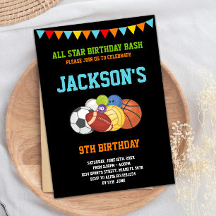 Invitation All Stars Black Sports Party Anniversaire Invitati