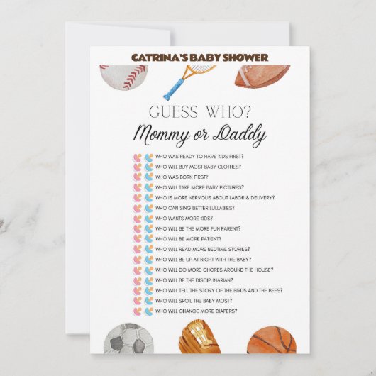Invitation All Stars Sports Baby shower - Nom modifiable, 5x7 (Devant)