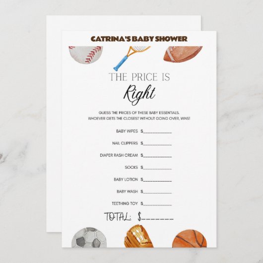 Invitation All Stars Sports Baby shower - Nom modifiable, 5x7 (Devant / Derrière)