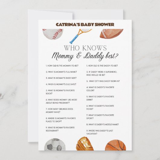 Invitation All Stars Sports Baby shower - Nom modifiable, 5x7 (Devant)